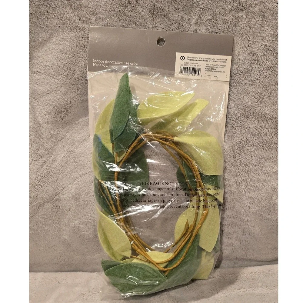 Spritz Green Felt Leaf Garland Indoor Decorative Vine Botanical Decor New